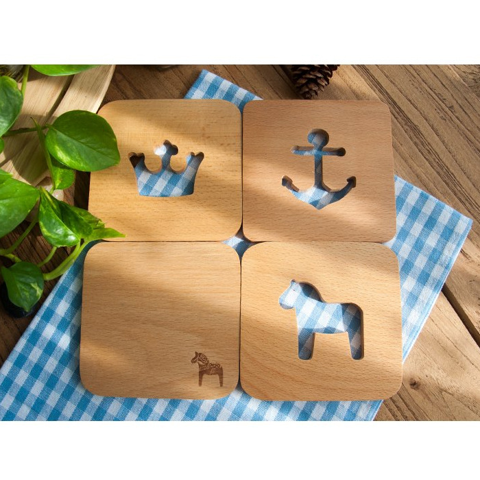 Solid beech wood coaster wooden lid square round wooden coffee coaster placemat bamboo tea coaster