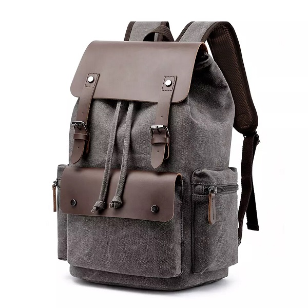 Customized wholesale drawstring rucksack hipster school man canvas leather backpack bag Featured Image