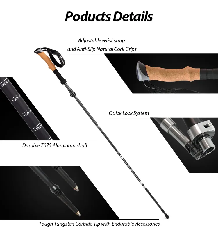 Nordic Alpine Style Foldable 3K Carbon Fiber Trekking Pole For Hiking