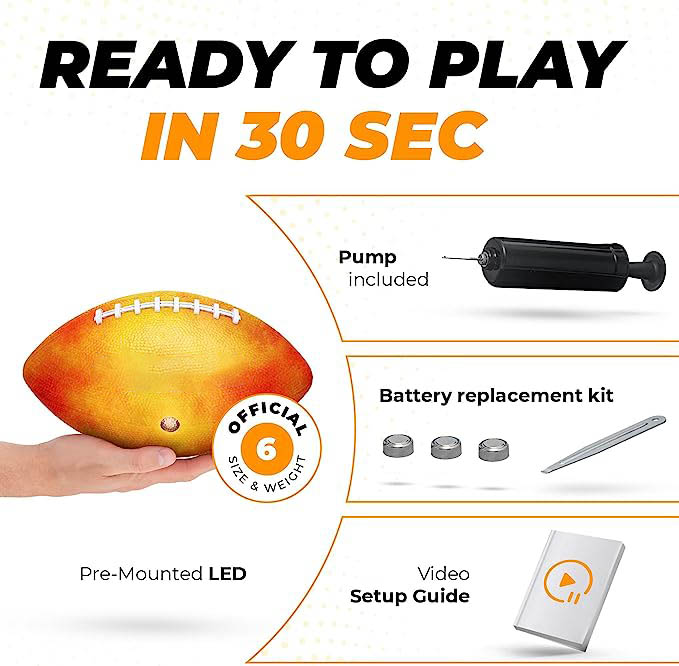 Light Up LED Football – Perfect Glow in The Dark American Football – Official Size 6 – Extra Pump & Batteries