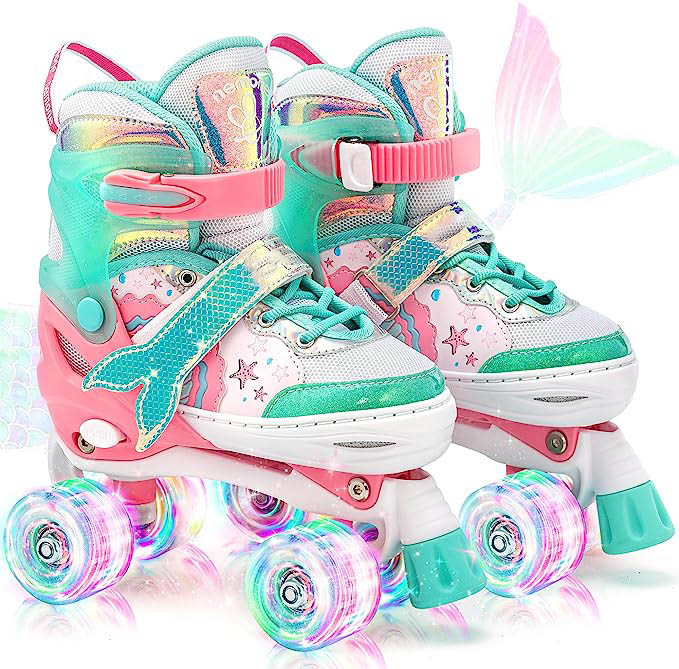 Mermaid or Bunny Strawberry 4 Size Adjustable Light Up Girls Skates