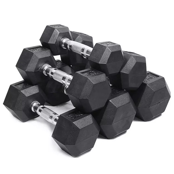 Factory Direct Sale Fitness Equipment Muscle Building Free Weights Rubber Hex Dumbbells Featured Image