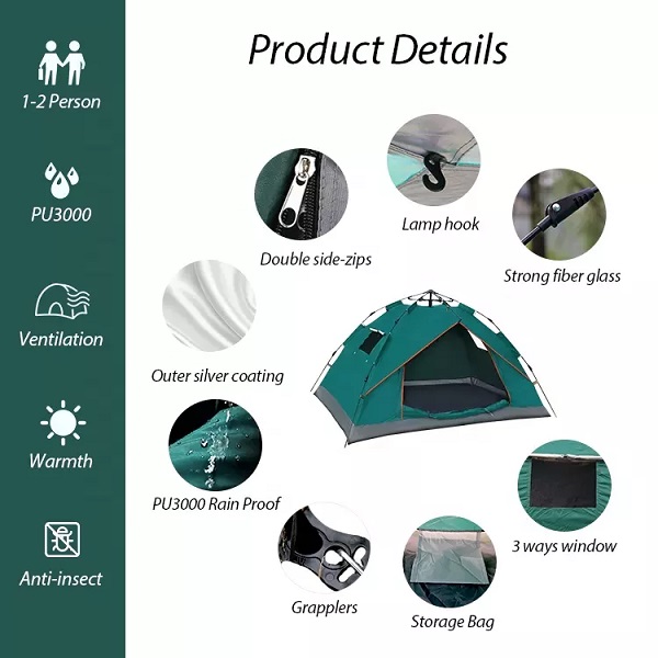 KingGear Outdoor Waterproof 1-2 person Hiking Portable Beach Folding Automatic Popup Instant Camping Tent