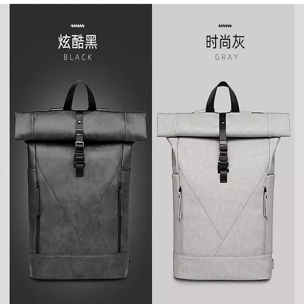 High Quality In Stock Custom Waterproof PU Leather Roll Top Backpack Business Travel Computer Backpack For Men Featured Image