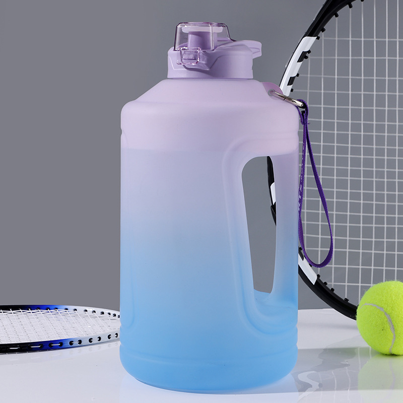 Outdoor large capacity water bottle high appearance gradient sports boys and girls fitness ton barrel plastic portable potbelly cup wholesale