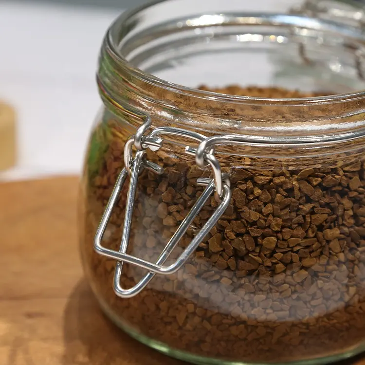 Wire Clip Sugar Round Beans Spice Canister Airtight Food Storage Jar Condiment Glass Jar For Food Storage