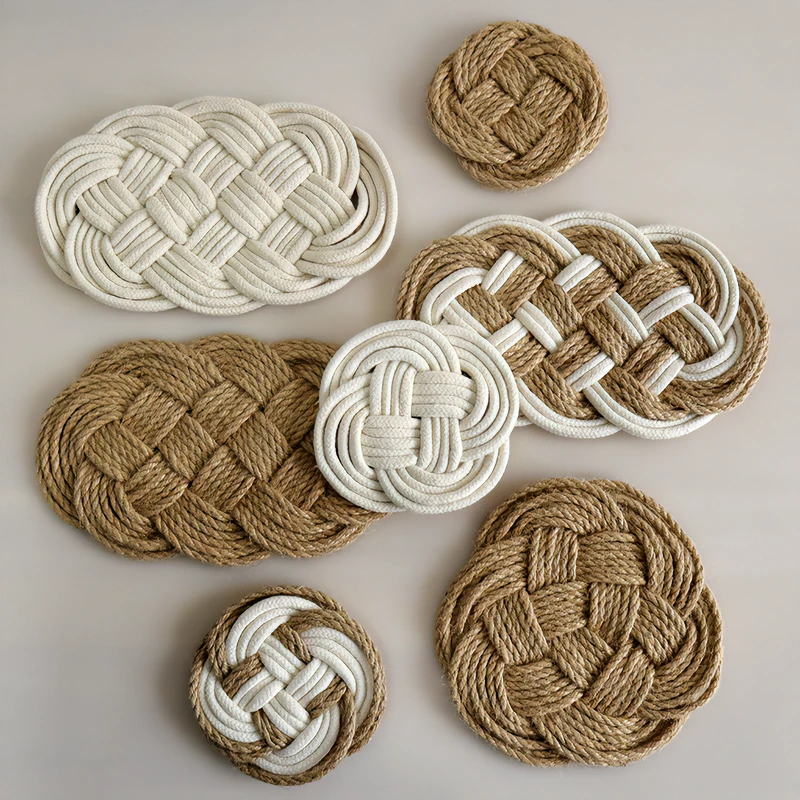 Stock hand-woven insulating mats, Nordic style cotton and linen material, home kitchen coasters, plate mats