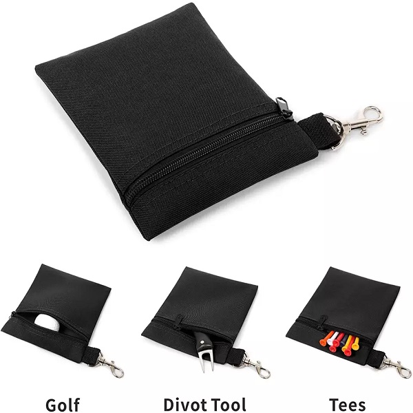 Golf Tee Pouch Custom Logo Professional Zipper Bag Golf Tee Pouch with Metal Lobster Claw Clip Featured Image