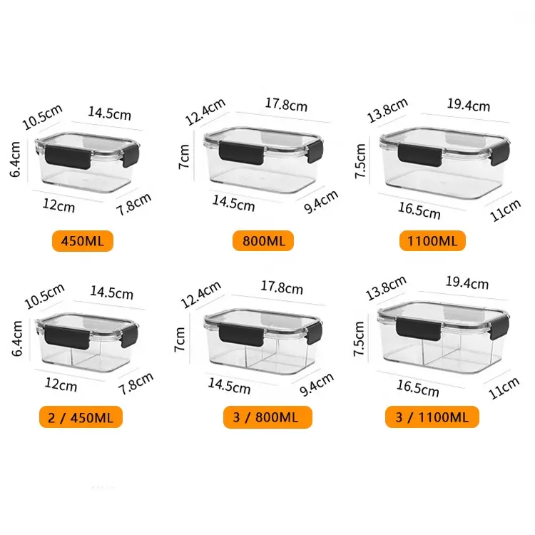 1~3 Compartment BPA-Free Leakproof Stackable Durable Food Lunch Box Airtight Plastic Kitchen Food Storage Container