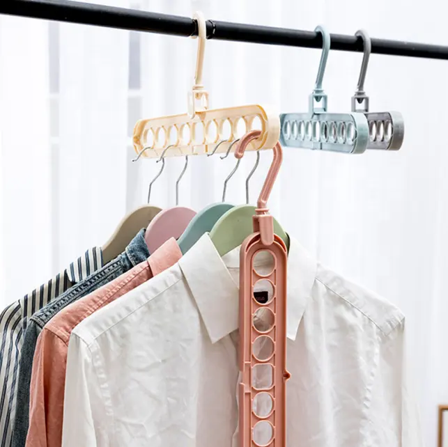 Plastic Hangers for Clothing Store Multi-function Foldable Space Saving 9 Holes Clothes Hanger Rack Home Organizer