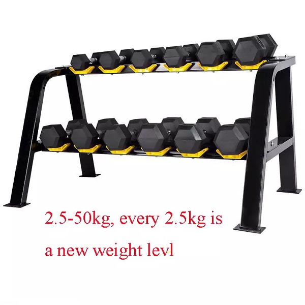 Factory Direct Sale Fitness Equipment Muscle Building Free Weights Rubber Hex Dumbbells