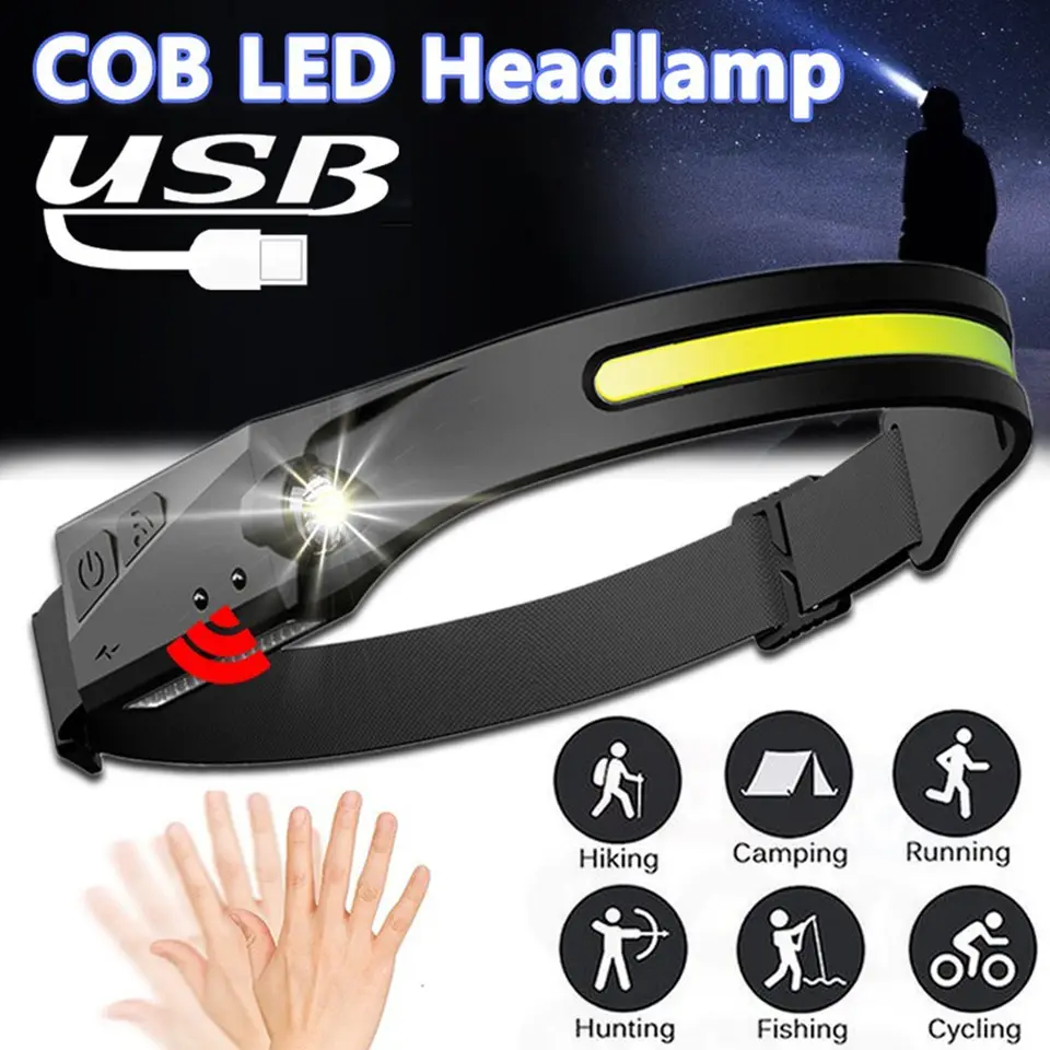 Portable COB Headlamp Rechargeable Adjustable Headband 5 Lighting Modes Headlights For Fishing Camping Outdoor