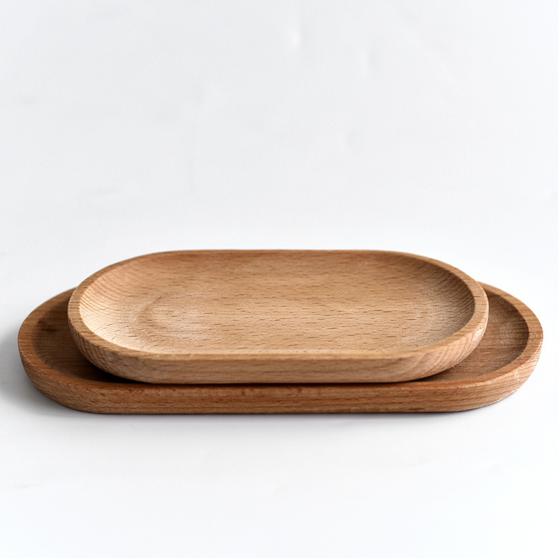 Myoya Japanese cutlery plate, wooden plate, beech oval tray, mini solid wood small dinner plate, children’s whole wood wooden plate