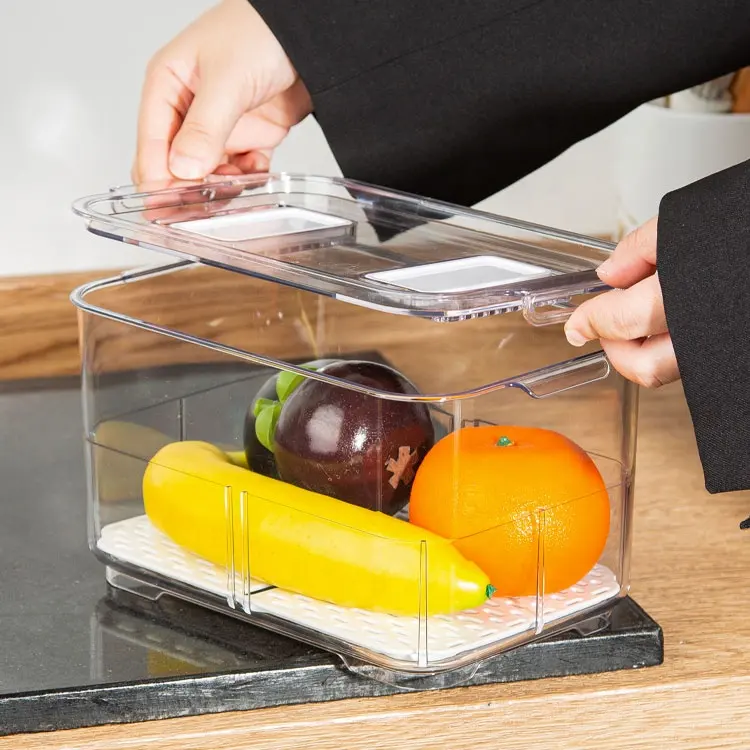 Odor-resistant stackable product saver Removable drain tray Refrigerator plastic food storage container Organizer’s fruit