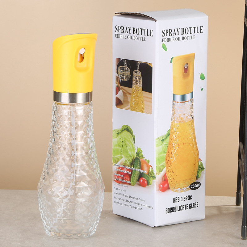 Kitchen supplies: glass oil injection bottle, barbecue oil control bottle, home cooking baking press type atomized oil spray can