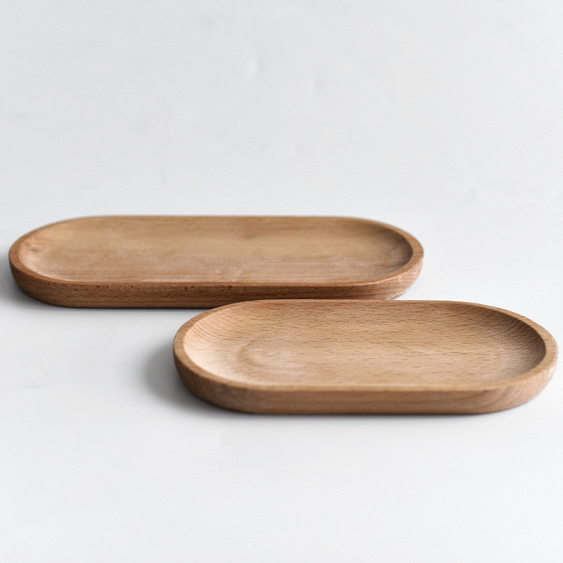 Myoya Japanese cutlery plate, wooden plate, beech oval tray, mini solid wood small dinner plate, children’s whole wood wooden plate