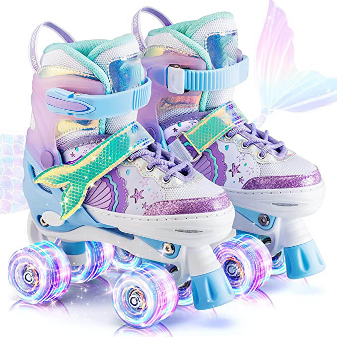 Mermaid or Bunny Strawberry 4 Size Adjustable Light Up Girls Skates