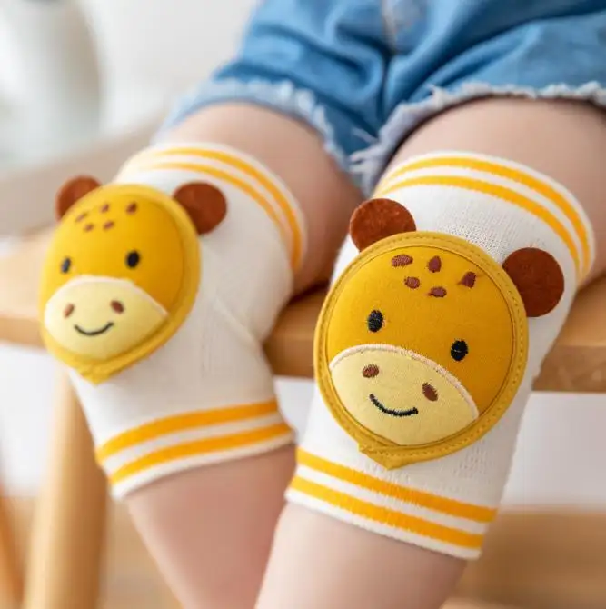 cute cartoon pair cotton anti-slip leg warmers toddler safety kids baby crawling cartoon knee support brace pads sleeves for bab