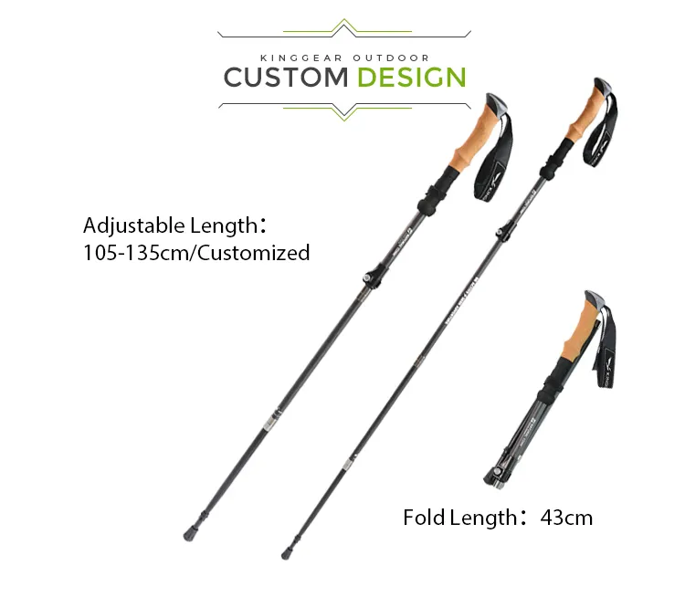 Outdoor 4-Section retractable foldable 3k carbon fiber Hiking trekking walking sticks poles with Quick