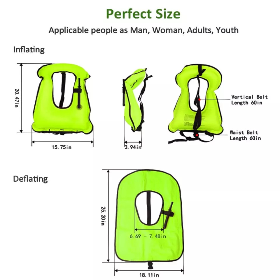 210 Denier Nylon TPU Diving Equipment Self Inflatable Life Jacket,Inflatable Life Snorkel Vest