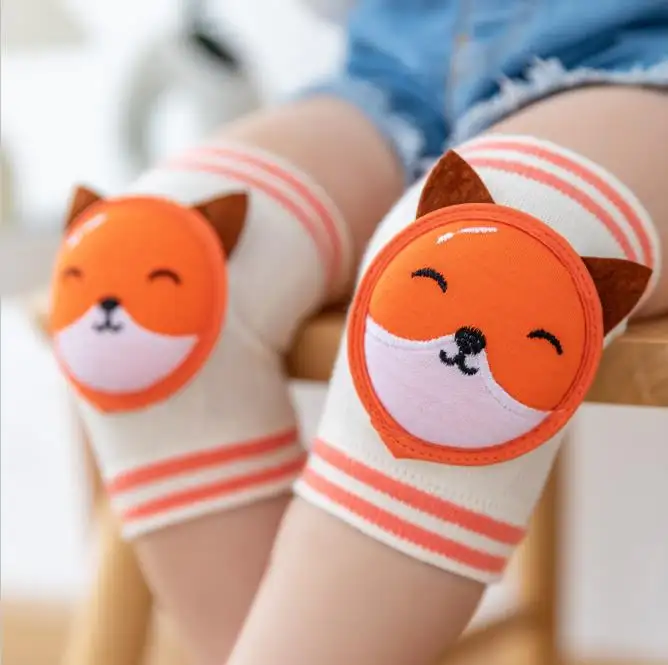 cute cartoon pair cotton anti-slip leg warmers toddler safety kids baby crawling cartoon knee support brace pads sleeves for bab