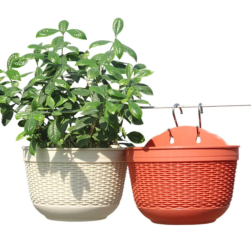Plastic Wall Hanging Semicircle Flower Pot Creative Rattan Hanging Wall Resin Flower Pot