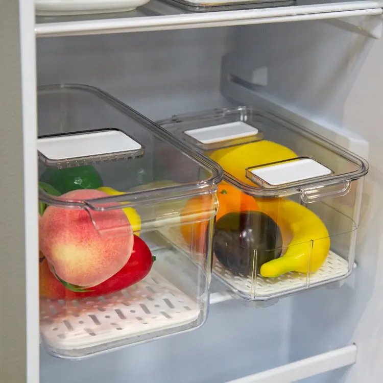 Odor-resistant stackable product saver Removable drain tray Refrigerator plastic food storage container Organizer’s fruit