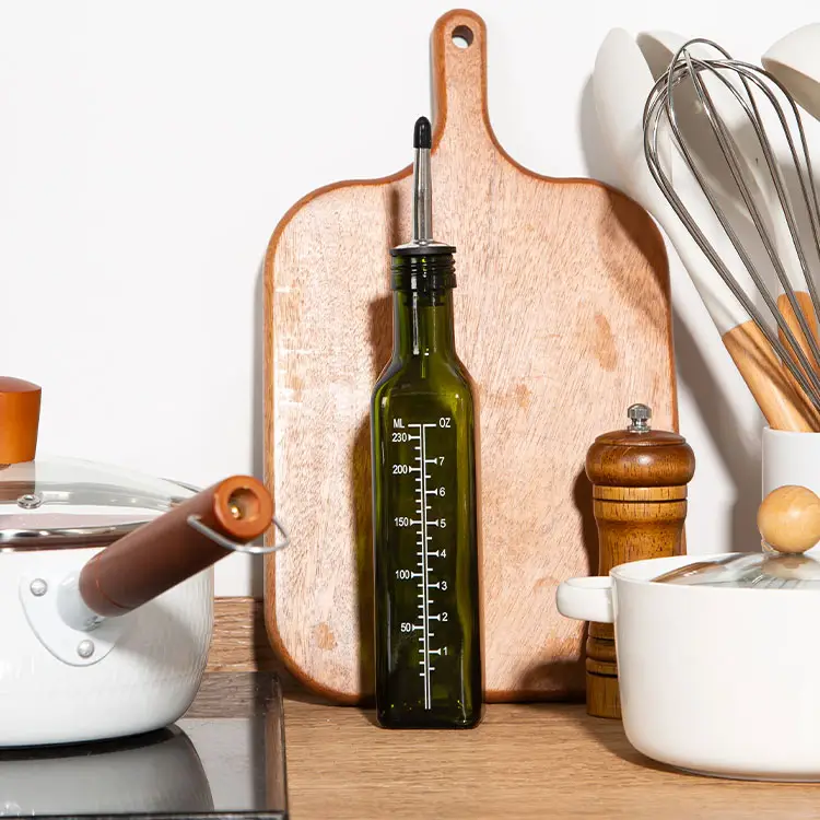 250ml Green & Clear Oil and Vinegar Cruet Bottle Set Glass Measuring Oil Dispenser Bottle For Kitchen