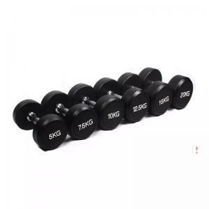 Black rubber round dumbbells