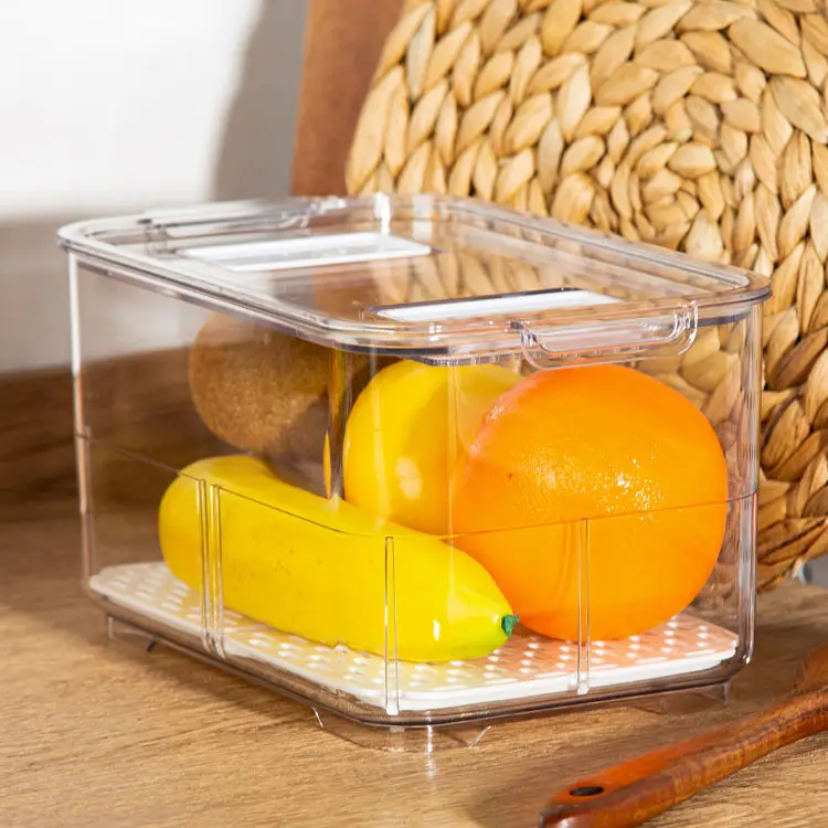 Odor-resistant stackable product saver Removable drain tray Refrigerator plastic food storage container Organizer’s fruit